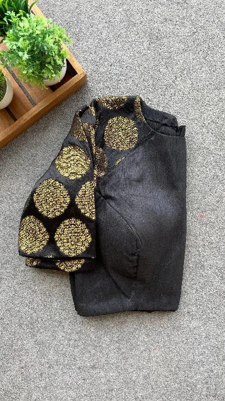 Black silk banarasi gold sleeve blouse Double Button Blouse