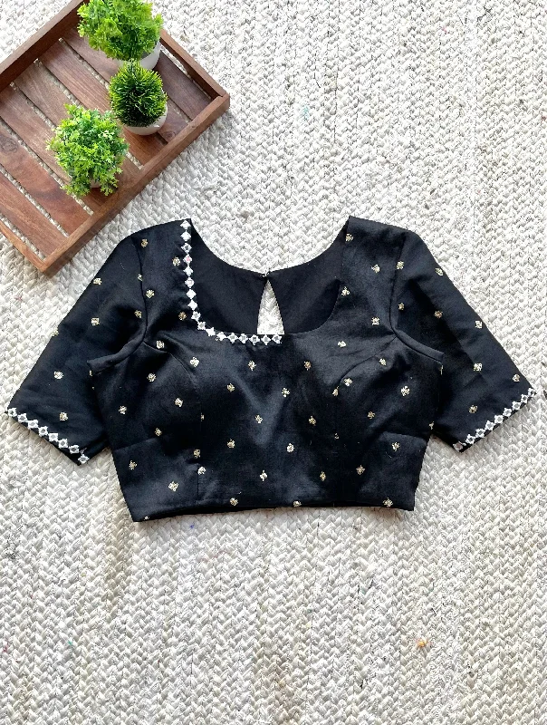 Black silk hand made mirror worked blouse Delicate Pleat Blouse