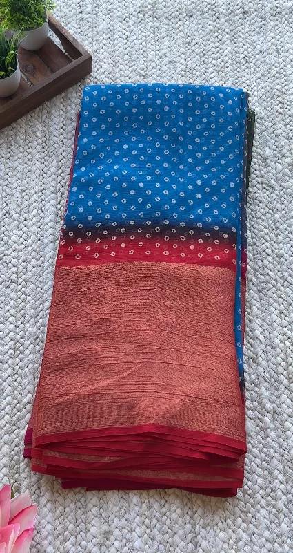 Blue and red casual saree with blouse Elegant Lace Blouse