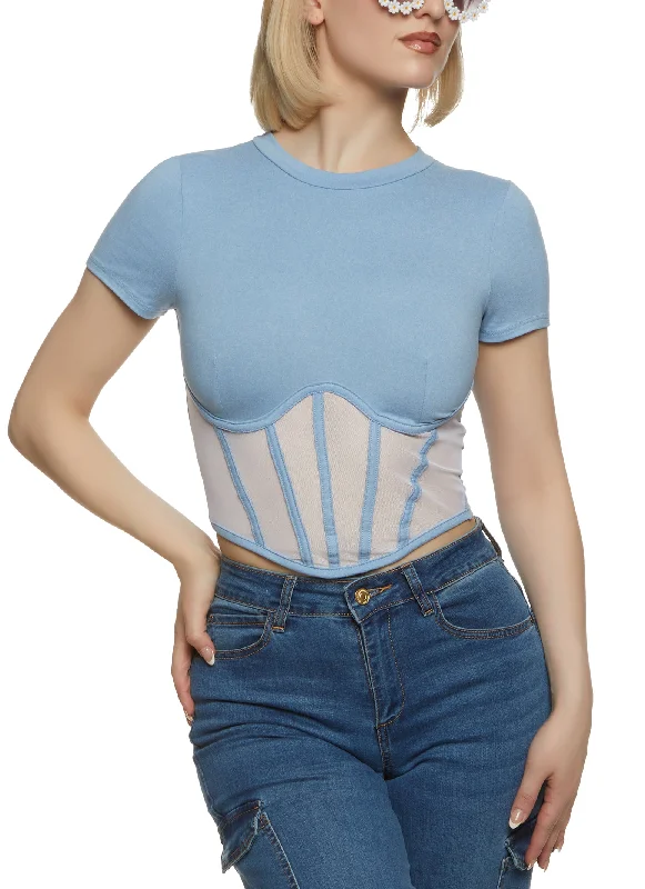 Mesh Bustier Cropped Tee Cozy Warm Stylish