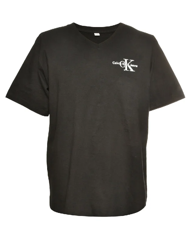 Bootleg Calvin Klein Printed T-shirt - L Print Jacquard Patchwork