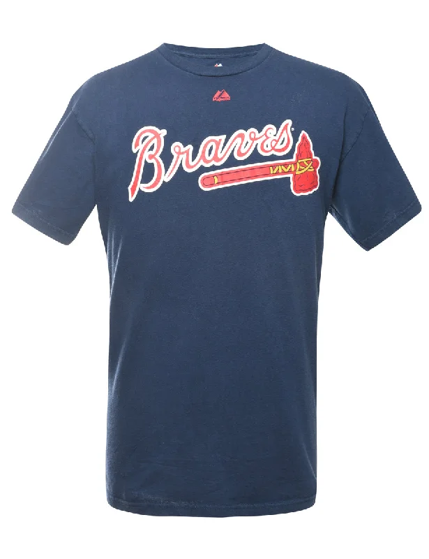 Braves Printed T-shirt - L Basic T-Shirt Crew Neck Short Sleeve