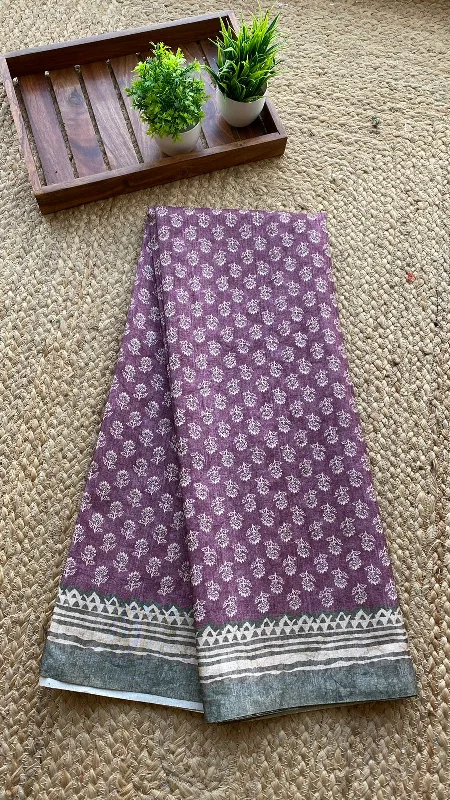 Brown and grey khadi silk saree with blouse Pleated Collar Blouse