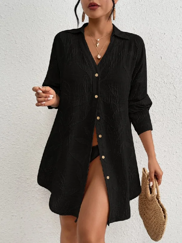Long Sleeve Bathing Suit Coverup Beach Shirt Blouses High Neck Blouse