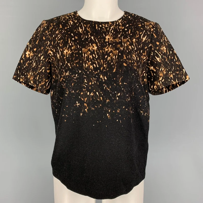BURBERRY PRORSUM Size 6 Black Brown Print Wool  Dress Top