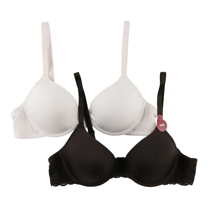 Carisma Women's Lace T-Shirt Bra, 2-Pack Seamless Knitted Crochet