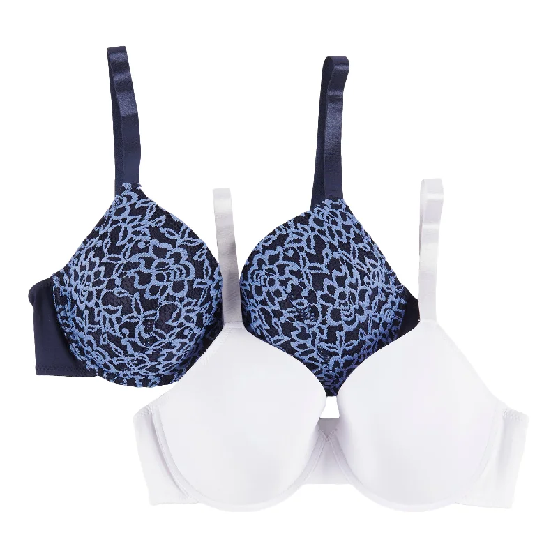 Carisma Women's Lace Trim T-Shirt Bra, 2-Pack Elegant Classic Vintage