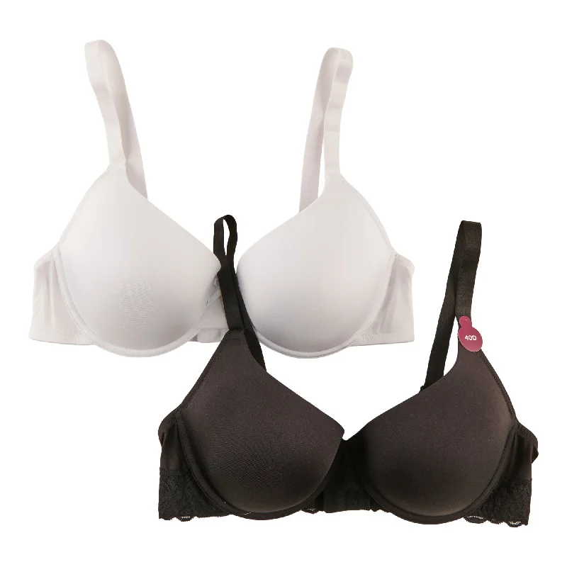 Carisma Women's Plus T-Shirt Lace Bra, 2-Pack V-Neck T-Shirt Long Sleeve Cotton