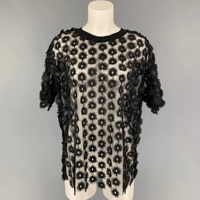 CARVEN Size M Black Lace Crew-Neck Dress Top