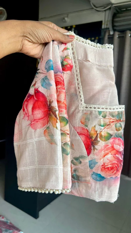 Chanderi cotton checked floral blouse Chic Ruffle Blouse