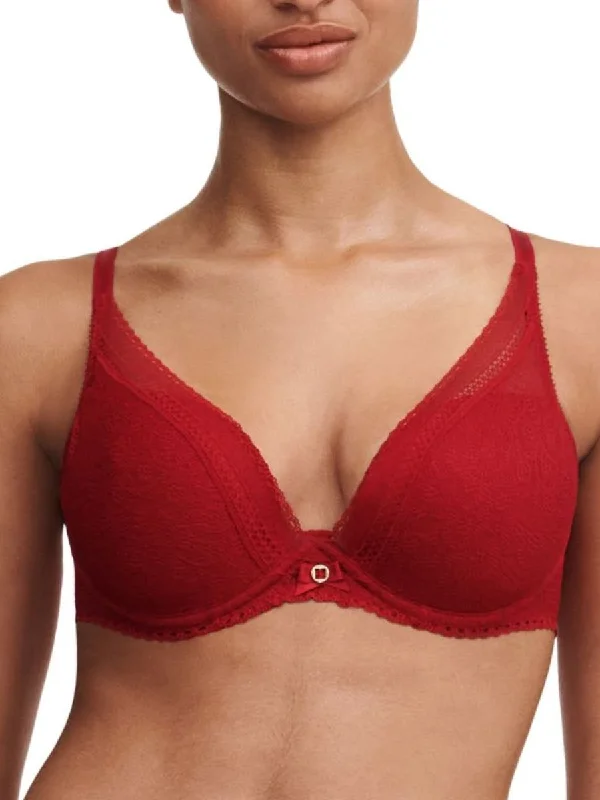 Festivite Plunge T-Shirt Bra - Scarlet Mesh Blend Leather Blend Suede Blend