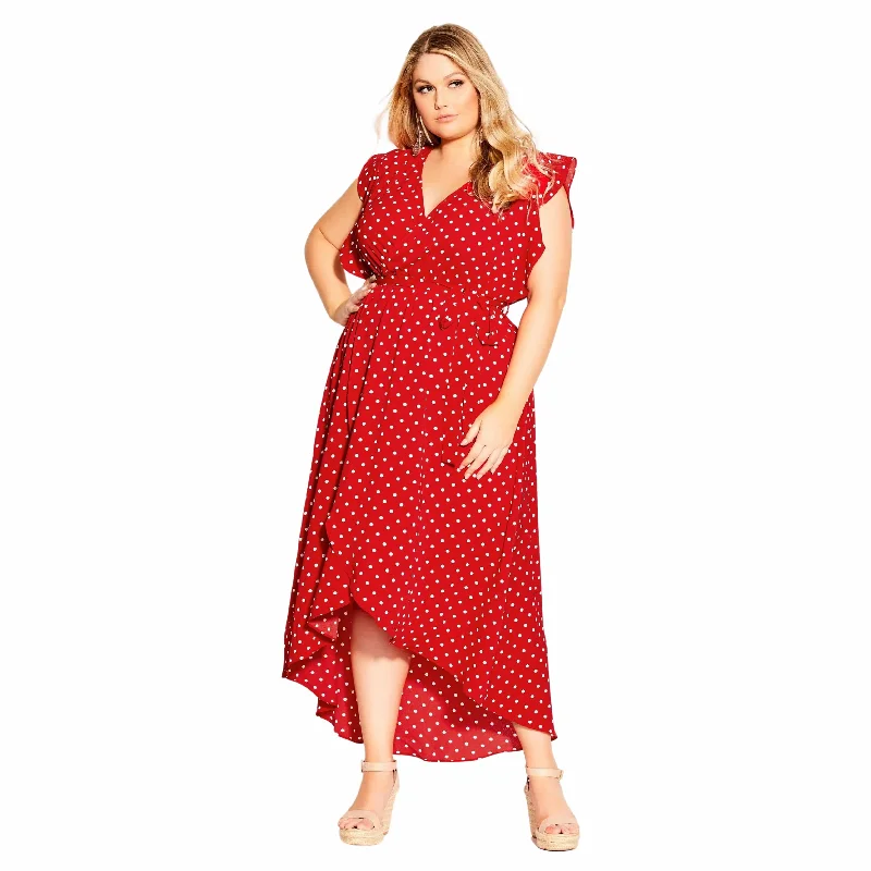 CITY CHIC - Plus Size Dotted Ruffled Asymmetrical Hem Dress