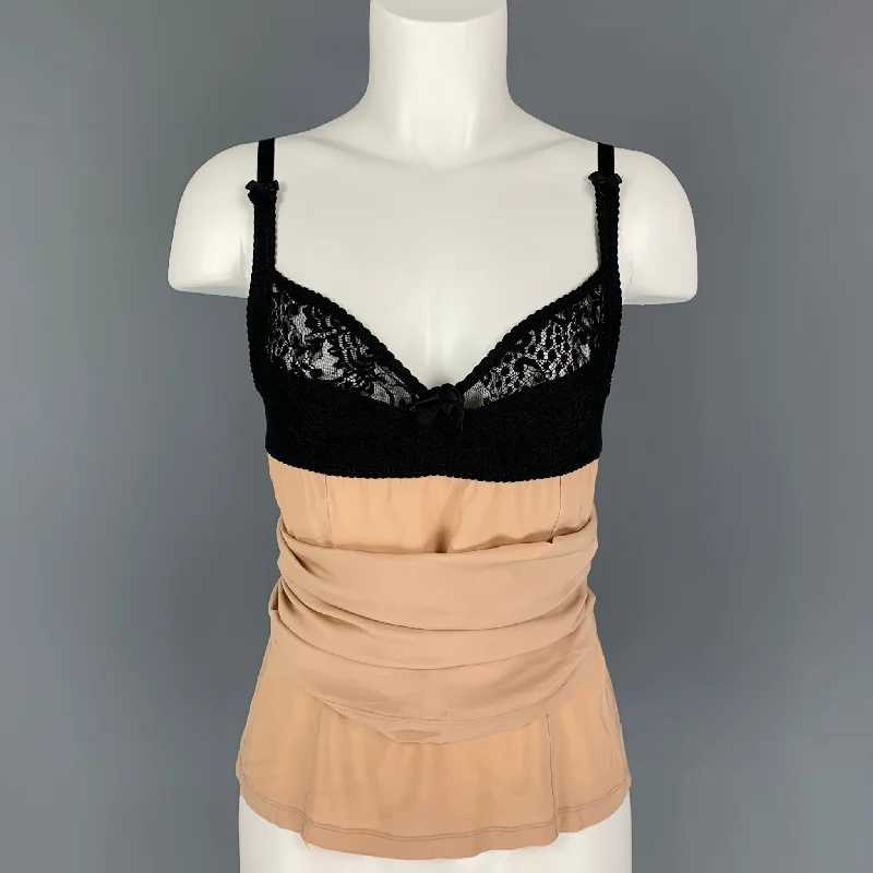 D&G by DOLCE & GABBANA Size 2 Beige Black Rayon Lace Bustier Dress Top