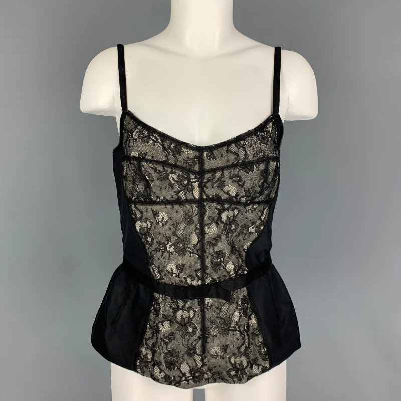 D&G by DOLCE & GABBANA Size 8 Black White Polyamide Bend Lace Bustier Dress Top