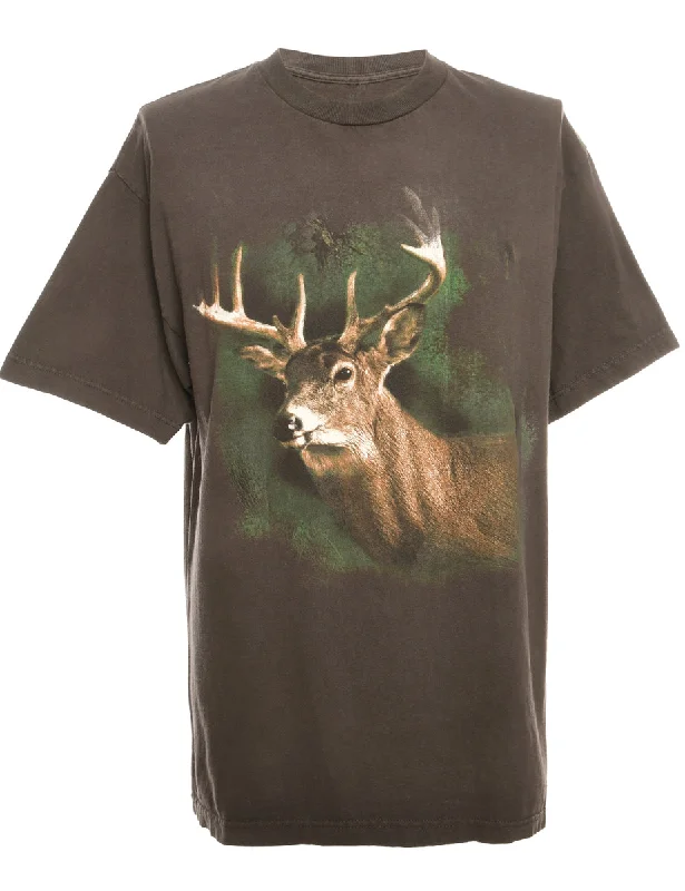 Dark Grey Animal T-shirt - M Iron Safe Non-Iron Wrinkle Free