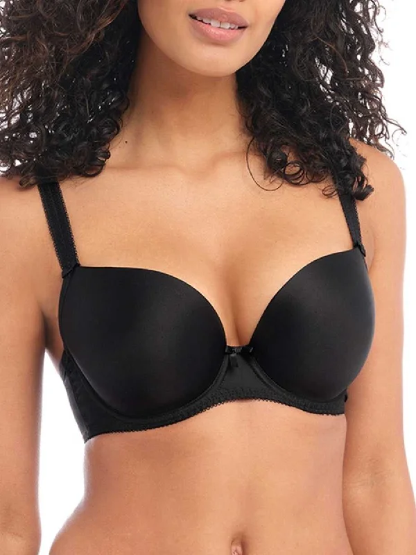 Deco Moulded Seamless T-Shirt Bra - Black Chenille Brocade Lace