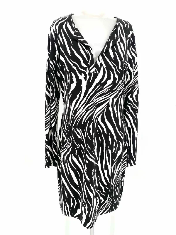Diane Von Furstenberg Women's black/white Long Viscose Blend Tiger Size 10 Dress
