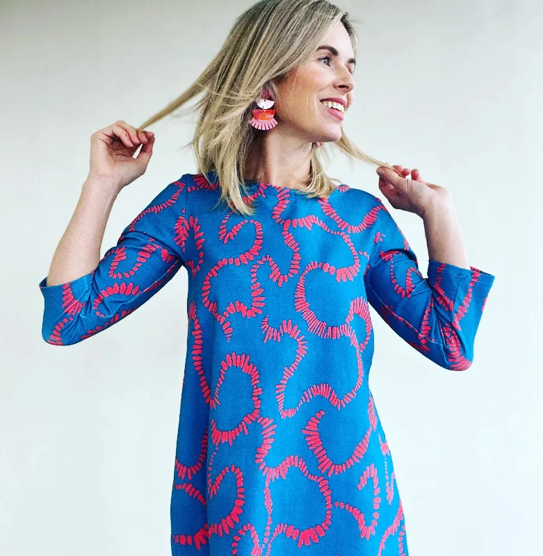 Domino Effect Blue & Red Swing Dress