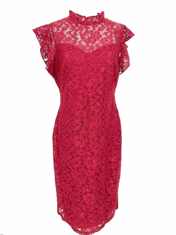 Enfocus Studios Women's Red sheath Lace Sparkle Size 8 Dress