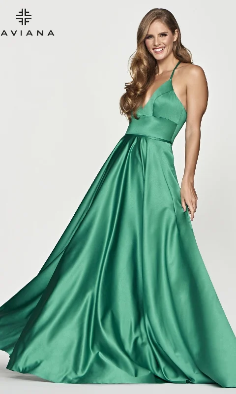 Corset-Back A-Line Long Satin Prom Dress by Faviana