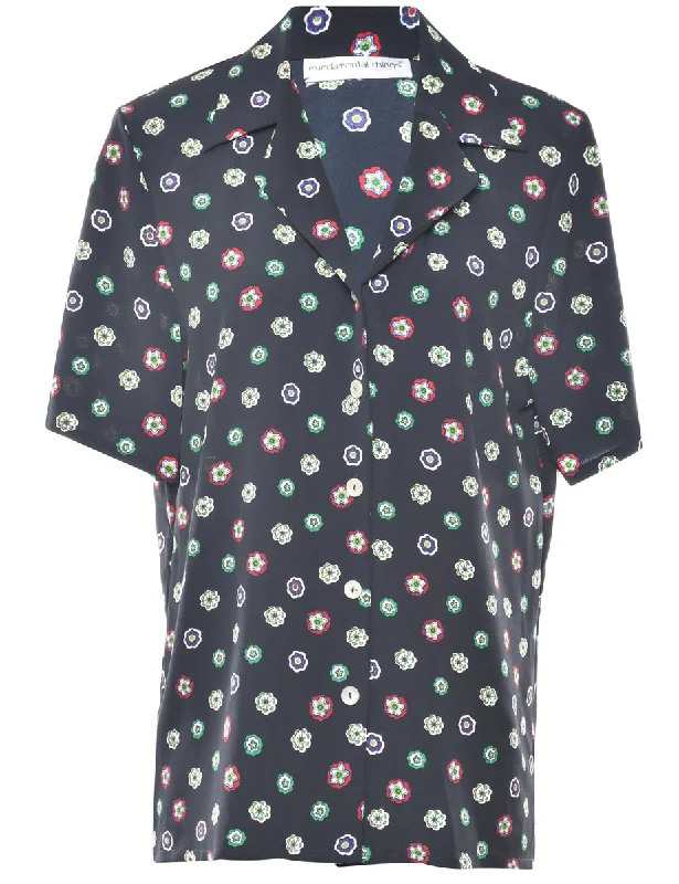 Floral Blouse - L Oversized Silk Blouse