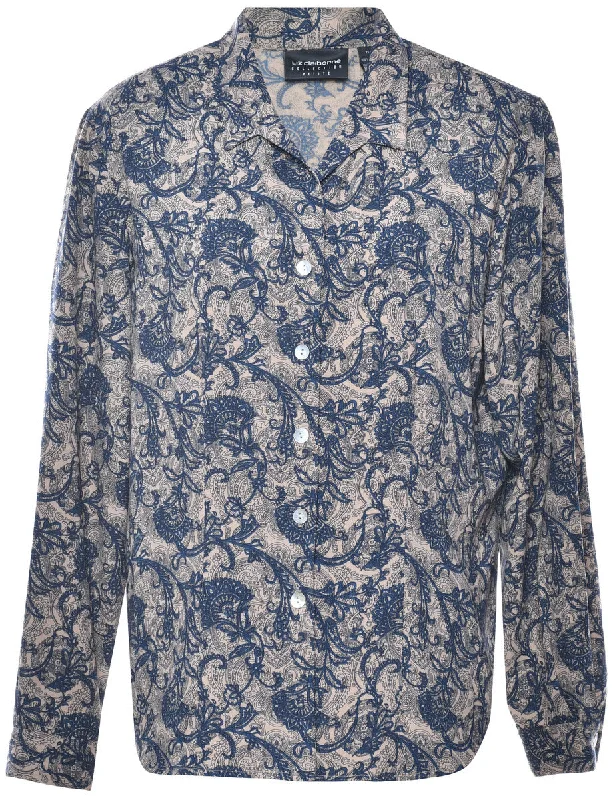 Floral Blouse - L High Neck Blouse
