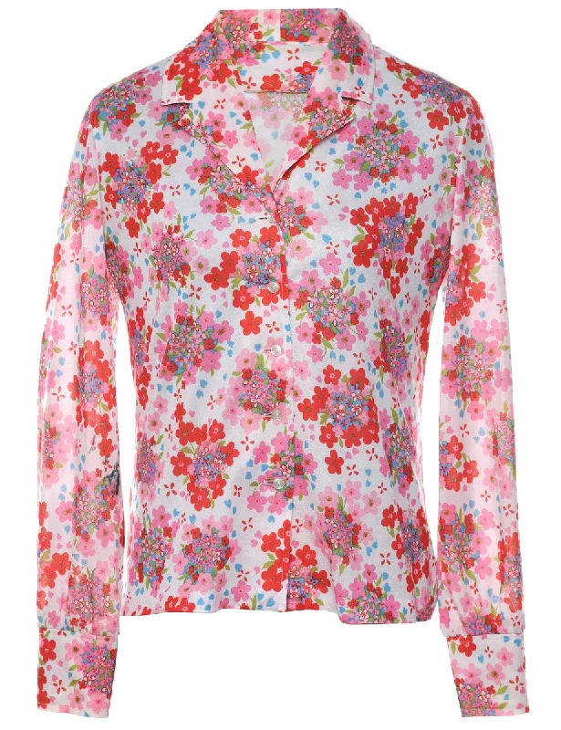 Floral Blouse - L Feminine Tie Blouse