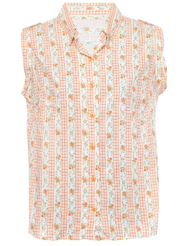 Floral Blouse - M Ruched Sleeve Blouse