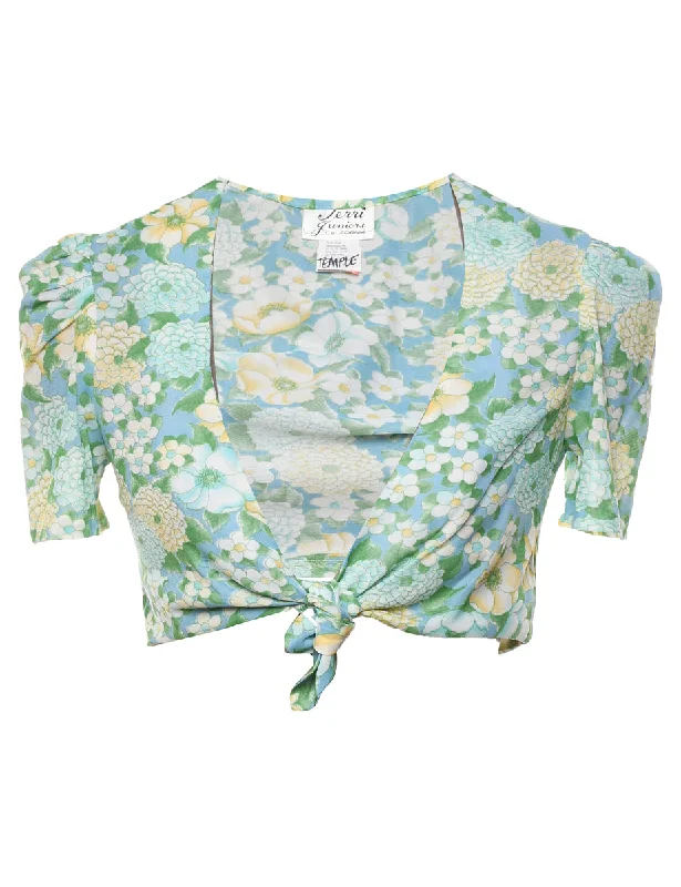 Floral Cropped Blouse - M Cotton Casual Blouse