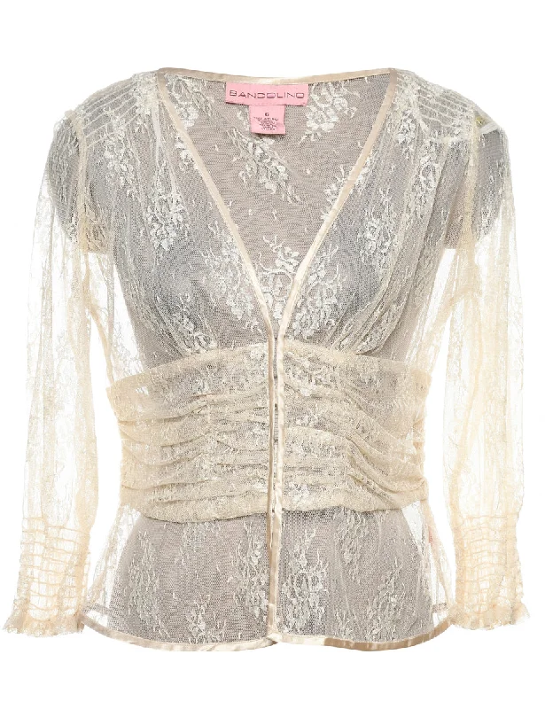 Floral Lace Off-White Evening Blouse - M Chic Off-Shoulder Blouse
