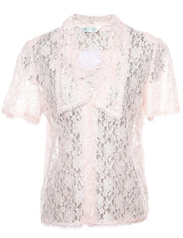 Floral Lace Short Sleeve Evening Blouse - M Soft Modal Blouse