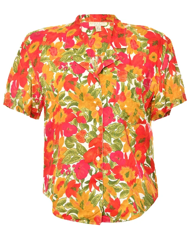 Floral Multi-Colour Blouse - M Classic White Blouse