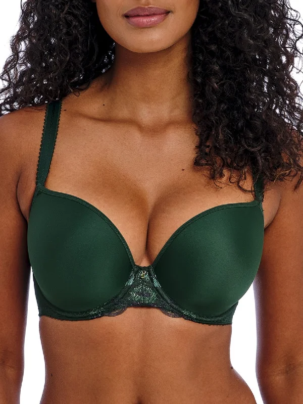 Loveland Moulded Plunge T-Shirt Bra - Deep Emerald Chenille Fabric Brocade Fabric Lace Fabric