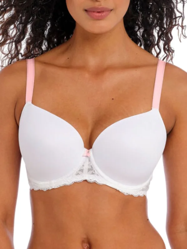 Offbeat Moulded Demi T-Shirt Bra - White Zippered Buttoned Snapped