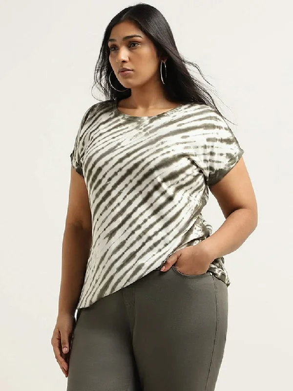 Gia Green Tie-Dye Cotton T-Shirt Front Pockets Side Pockets Patch Pockets