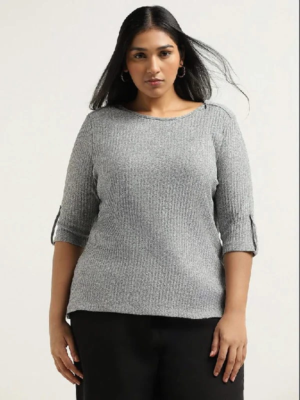Gia Grey Cotton Ribbed T-Shirt Modern Contemporary Chic