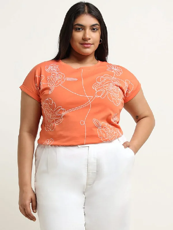 Gia Peach Printed Cotton T-Shirt Anti-Pilling Machine Wash Handmade