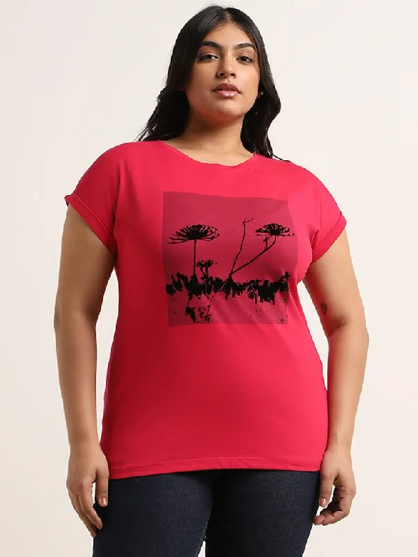Gia Pink Printed Cotton T-Shirt Mesh Blend Leather Blend Suede Blend