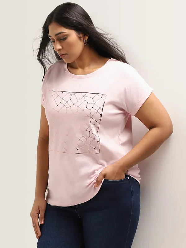 Gia Pink Printed Cotton T-Shirt Solid Color Striped Floral