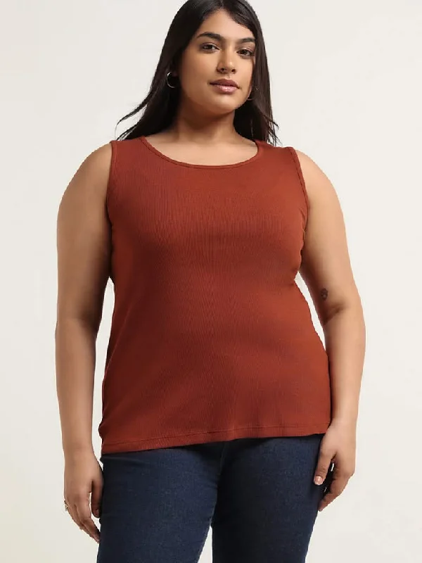 Gia Rust Cotton Blend Ribbed T-Shirt Layered Multi-layer Single Layer