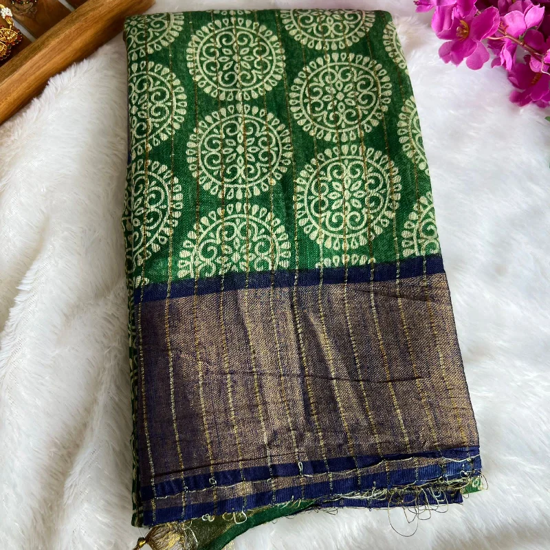 Green & blue silk cotton saree with blouse Feminine Satin Blouse