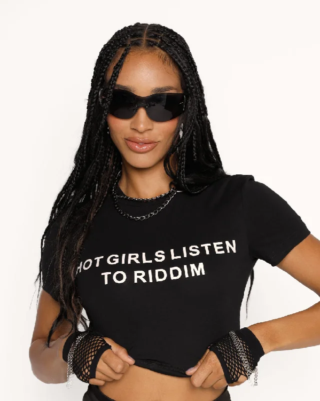 Hot Girls Listen to Riddim Cropped Tee Fitted T-Shirt Seamless Stretchy