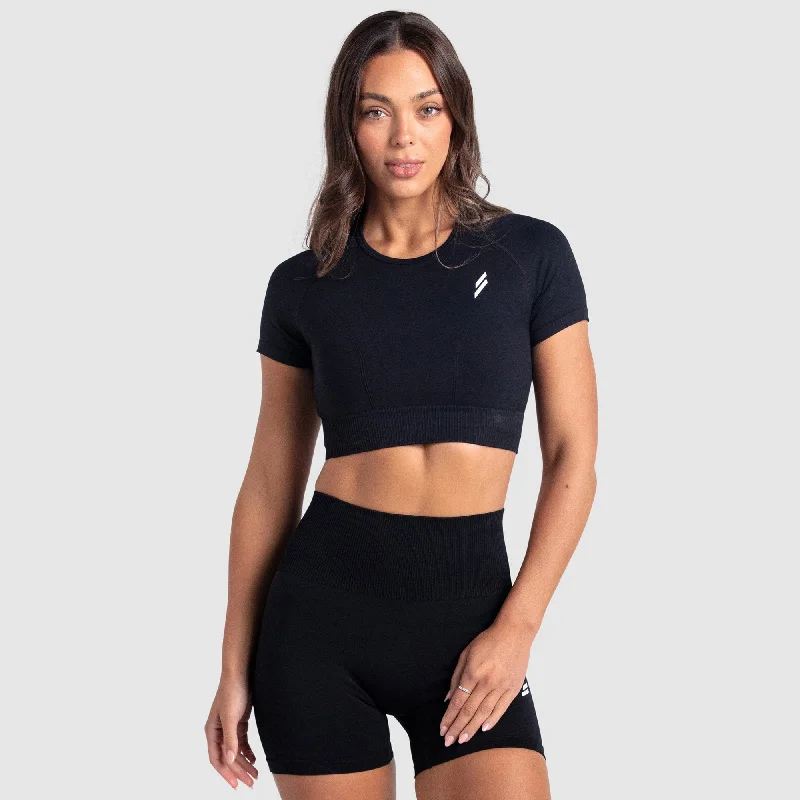 Hyperflex 2 Cropped Tee - Black Asymmetrical Pockets Print