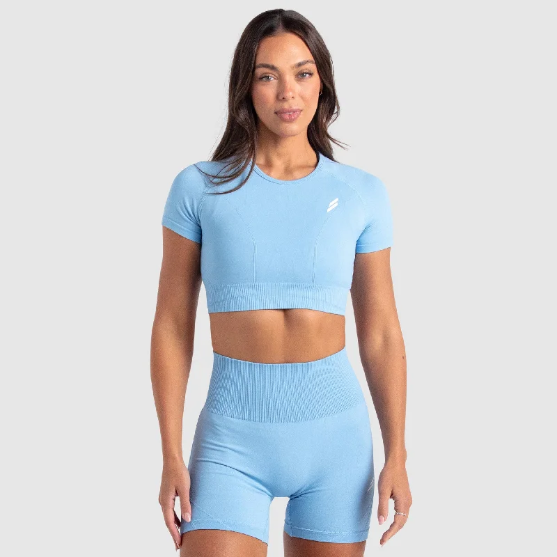 Hyperflex 2 Cropped Tee - Sky Blue Thin T-Shirt Open Front Quick Dry