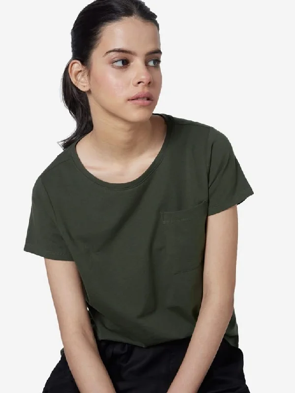 LOV Khaki Leanne Crewneck T-Shirt Hooded Caped Shawl Collar