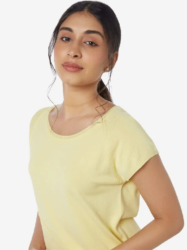 LOV Yellow Crewneck T-Shirt Seamless Knitted Crochet