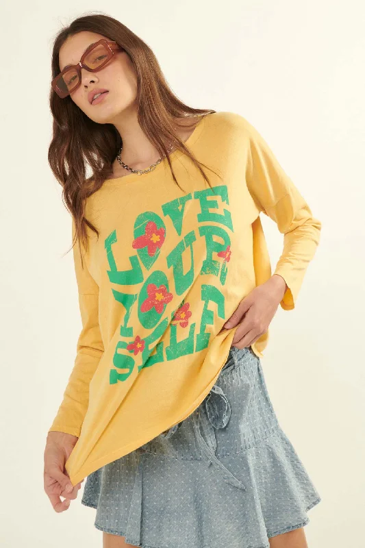Love Yourself Long-Sleeve Graphic Tee Lace Blend Ribbed Blend Corduroy Blend
