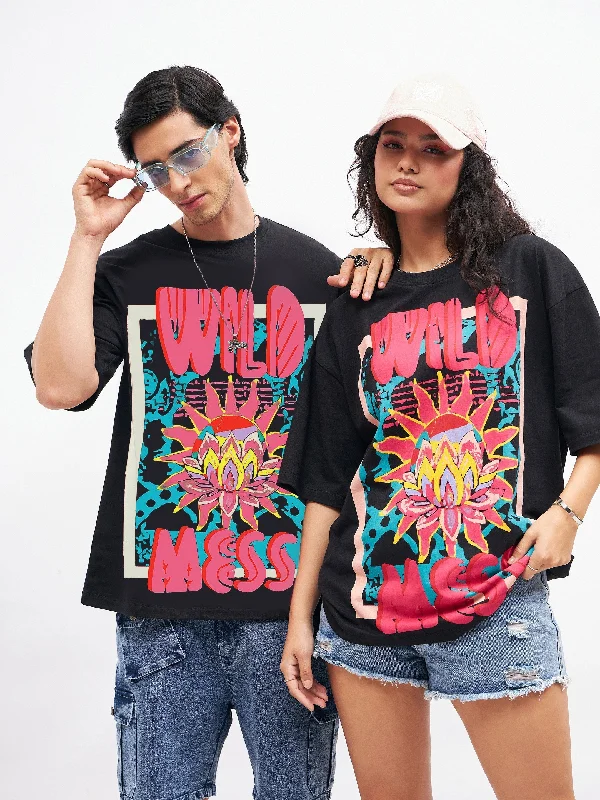 Unisex Black WILD MESS Oversized T-Shirt Chenille Blend Fleece Blend Nylon Blend