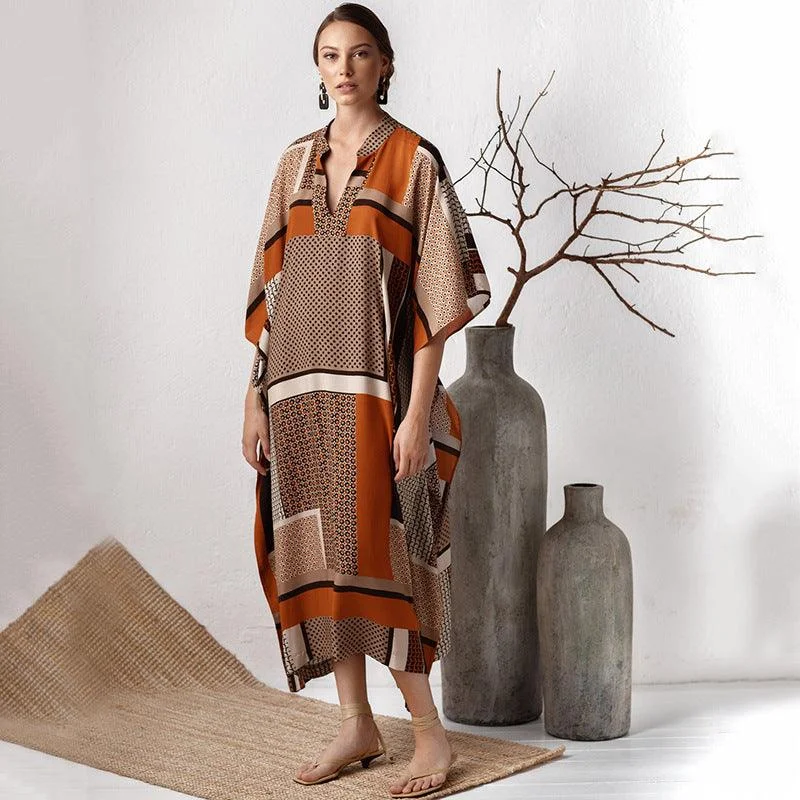 Brown Flower Block Loose Sunscreen Dress
