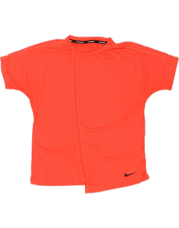 NIKE Womens Dri Fit Running T-Shirt Top UK 10 Small Orange Polyester Rayon Velvet Corduroy